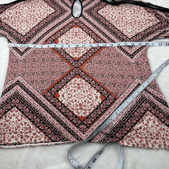 Rose + Olive Womens Size L Long Cutout Sleeve Tunic Orange Rust Bohemian Mandala - Picture 9 of 10